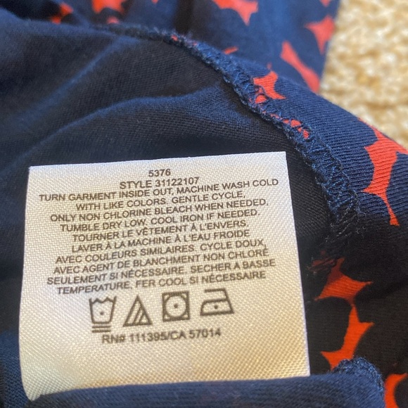 Tory Burch Logo Pima Cotton Scoop Neck S/S Floral T-Shirt Navy Red White SMALL - Picture 7 of 9